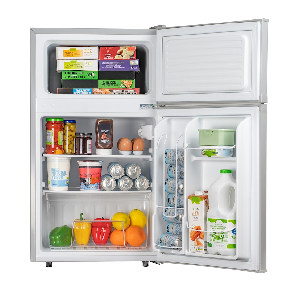 image 1 of SIA UFF01SS/E 88L Silver/Grey Freestanding Small Compact Under Counter 2 Door Fridge Freezer Silver