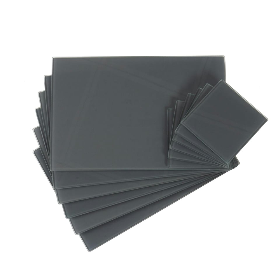 image 1 of Harbour Housewares Glass Table Set - Grey - 30 x 20cm - 12pc Placemats & Square Coasters Grey