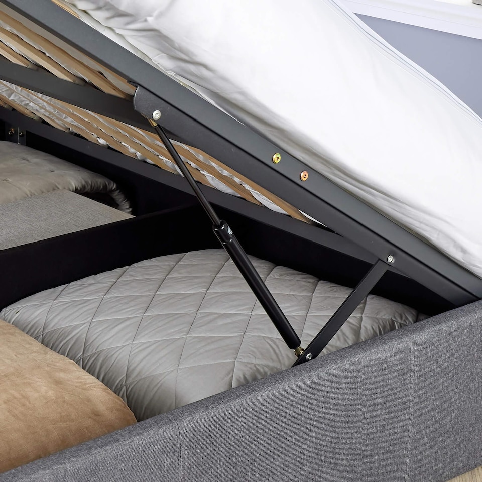 image 1 of Ottoman Side Lift Storage Bed Double Hopsack Fabric Bed Frame Gas Lift Furniture