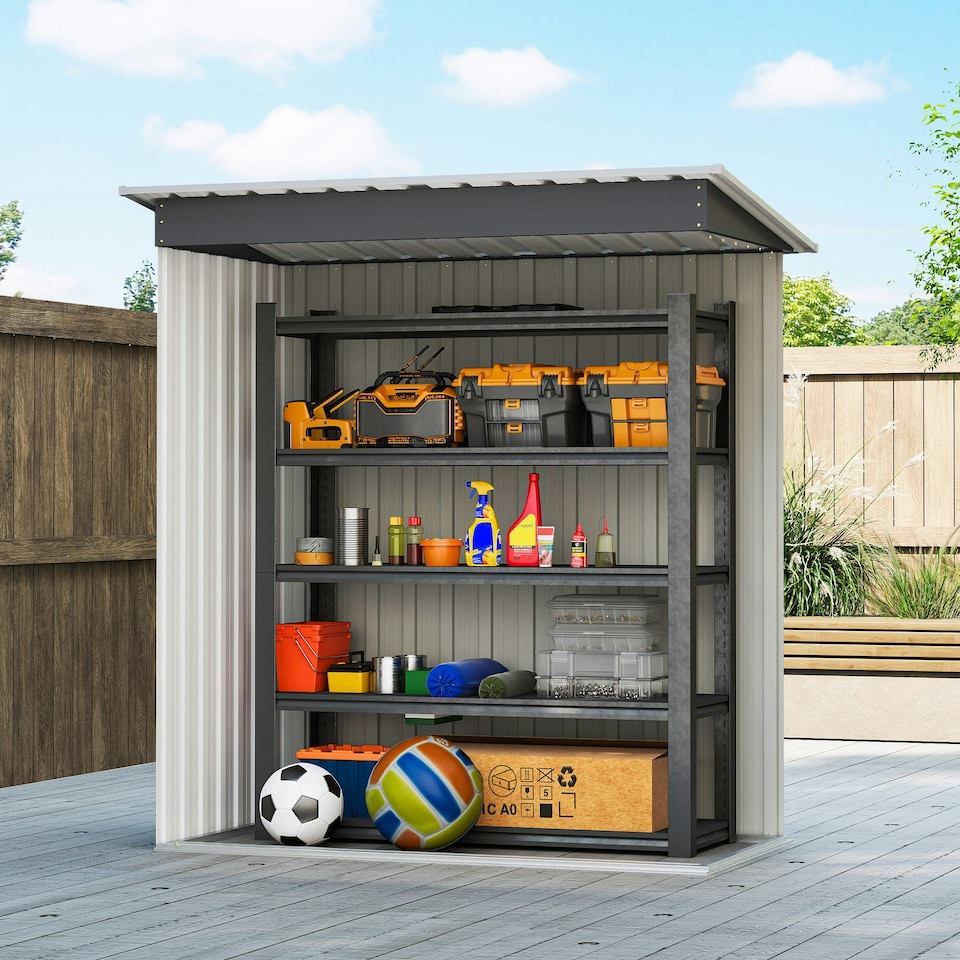image 1 of Outsunny 5 x 3ft Garden Storage Shed Sliding Door Sloped Roof Tool, Black