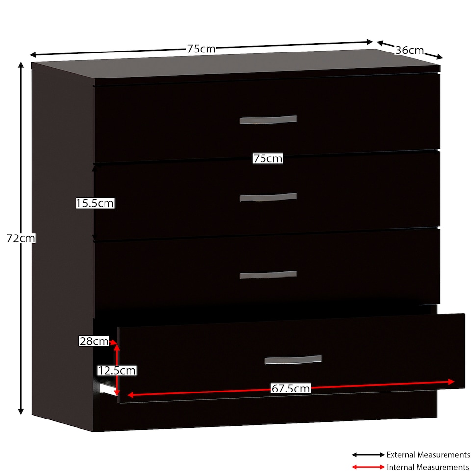 image 1 of Vida Designs Riano 4 Drawer Chest of Drawers Bedroom Storage, Black