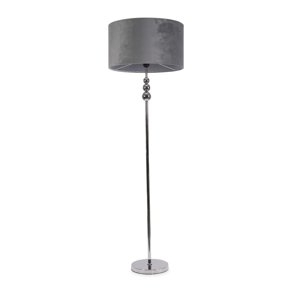 image 1 of ValueLights Marissa Grey Velvet Shade with Chrome Stacked Ball Floor Lamp | Grey