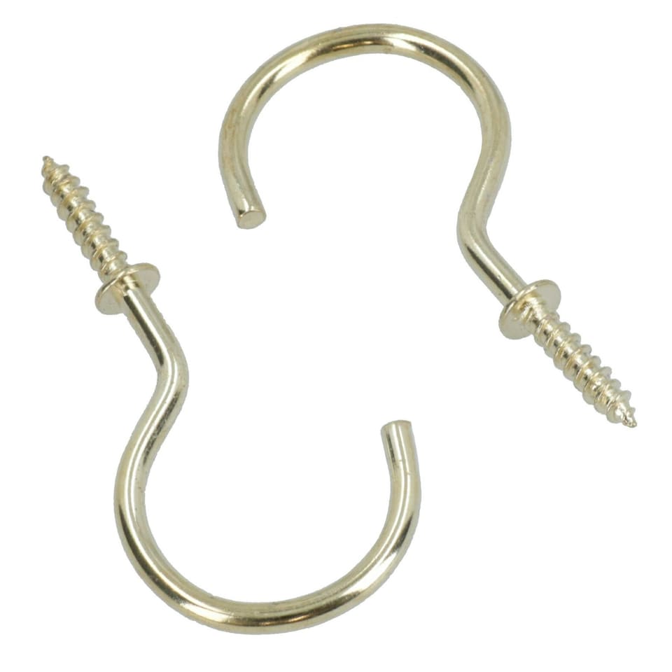 image 1 of 50mm Cup Hook Screws Picture Curtain Hangers Fasteners Brass Coated 10pc