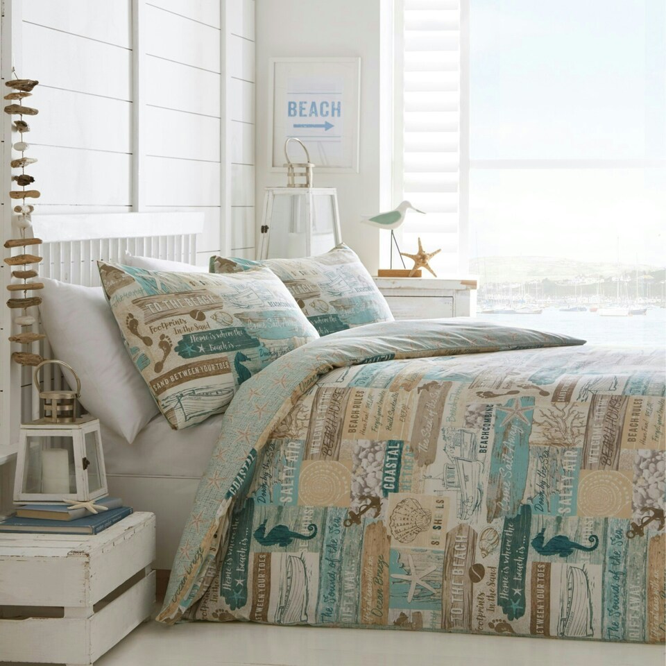 Portfolio Home Driftwood Nautical Soft Easy Care Bed Linen Bedding Duvet Cover Quilt Set With Pillow Case Multi | Single