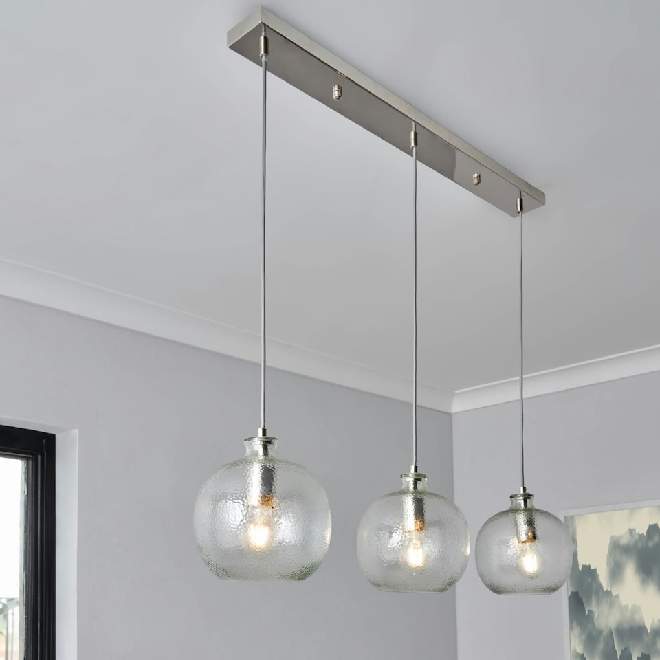 image 1 of BHS Alfie Bobble Glass 3 Light Pendant Bar, Clear