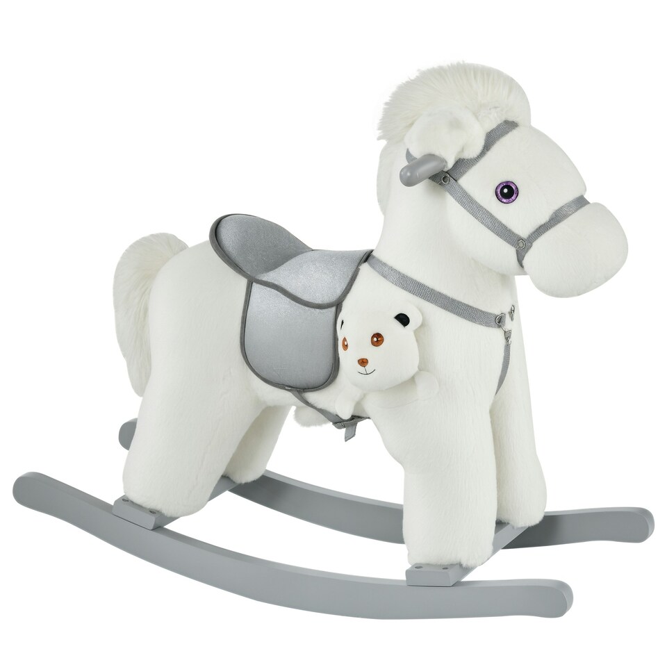image 1 of HOMCOM Kids Plush Ride-On Rocking Horse with Plush Toy Sound Handle Grip