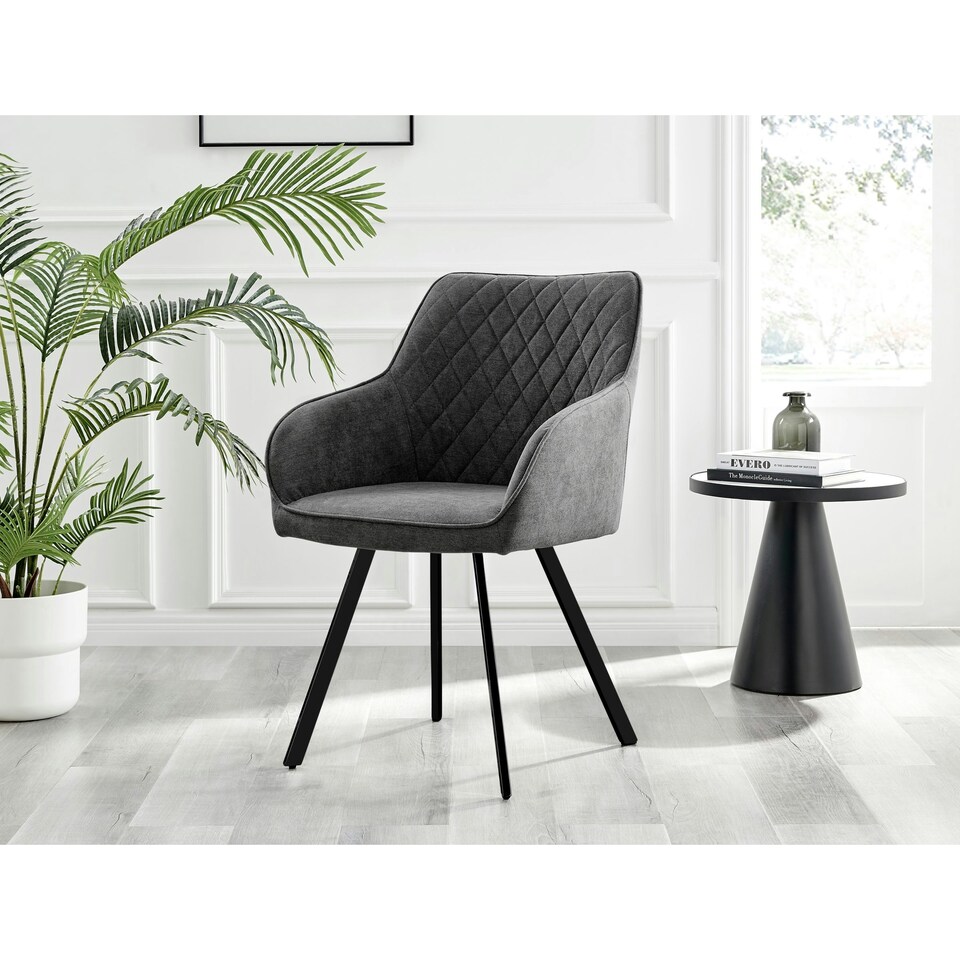 image 1 of Furniturebox 2x Falun Dark Grey Fabric Black Leg Dining Chairs