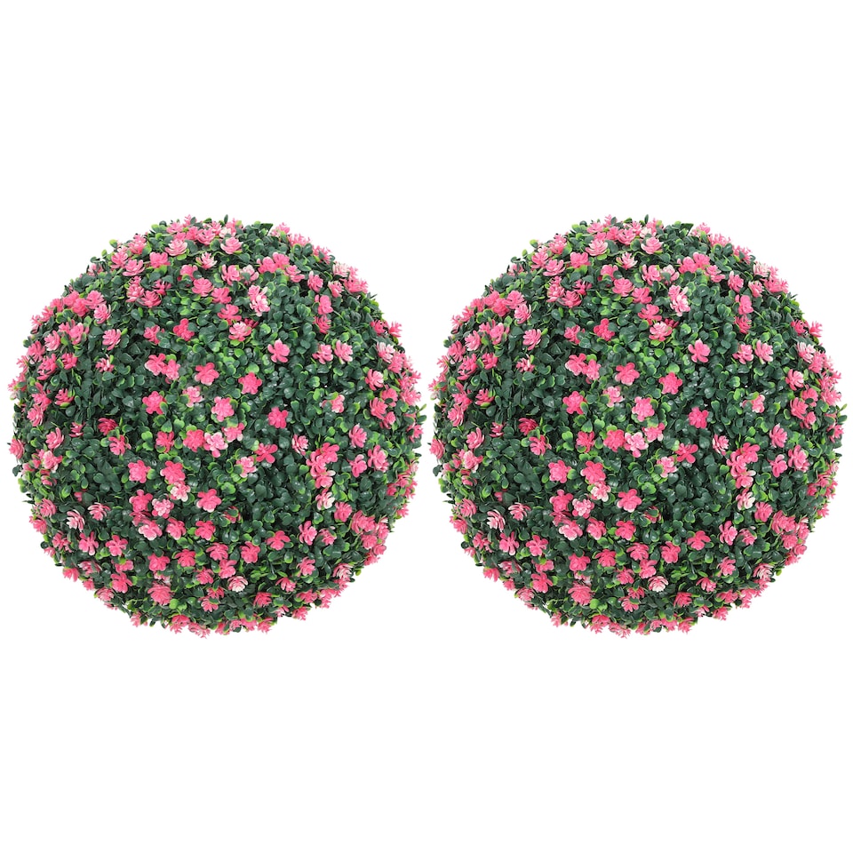 image 1 of HOMCOM Set of 2 Artificial Topiary Balls Indoor Outdoor Faux Boxwood Balls | Pink | Pink