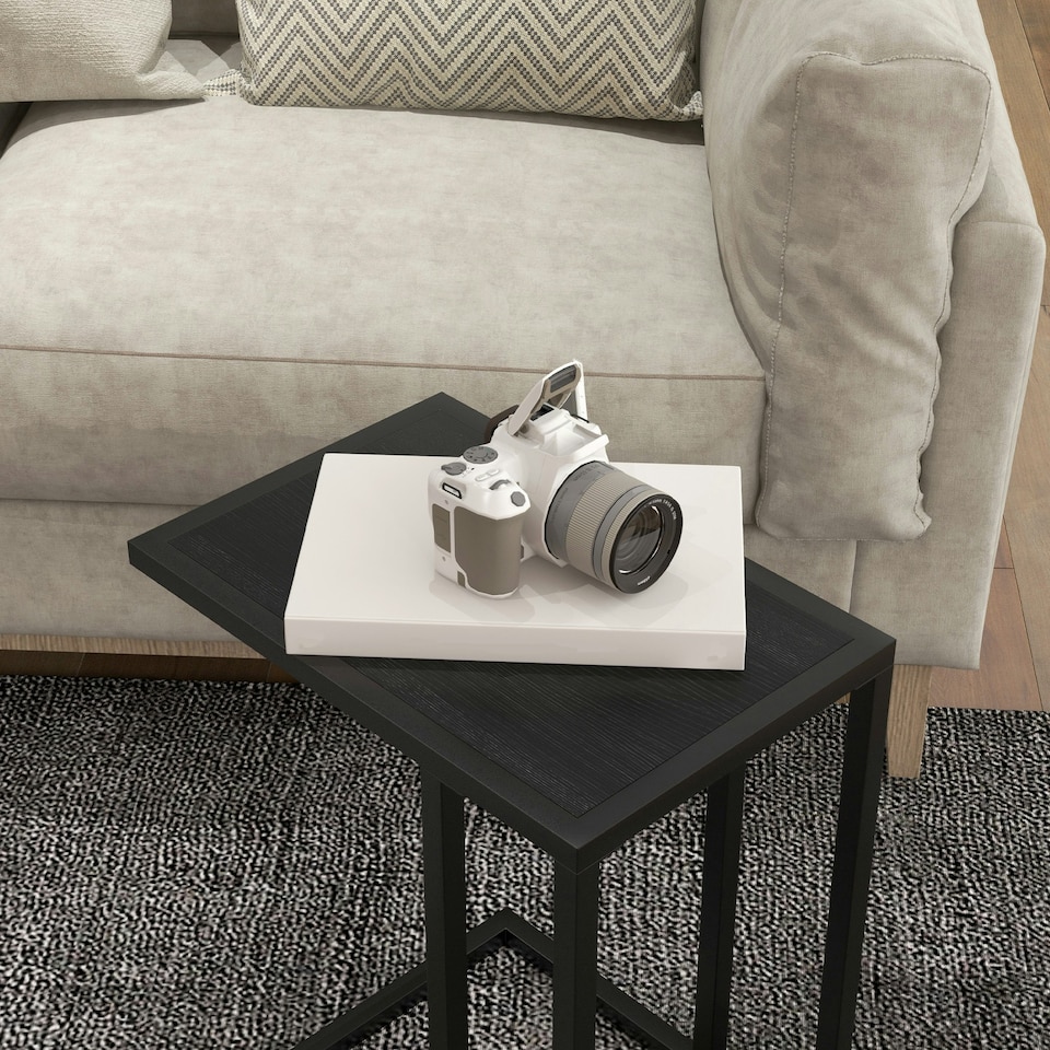 image 1 of HOMCOM C Shape Side Table w/ Wood-Effect Top Black