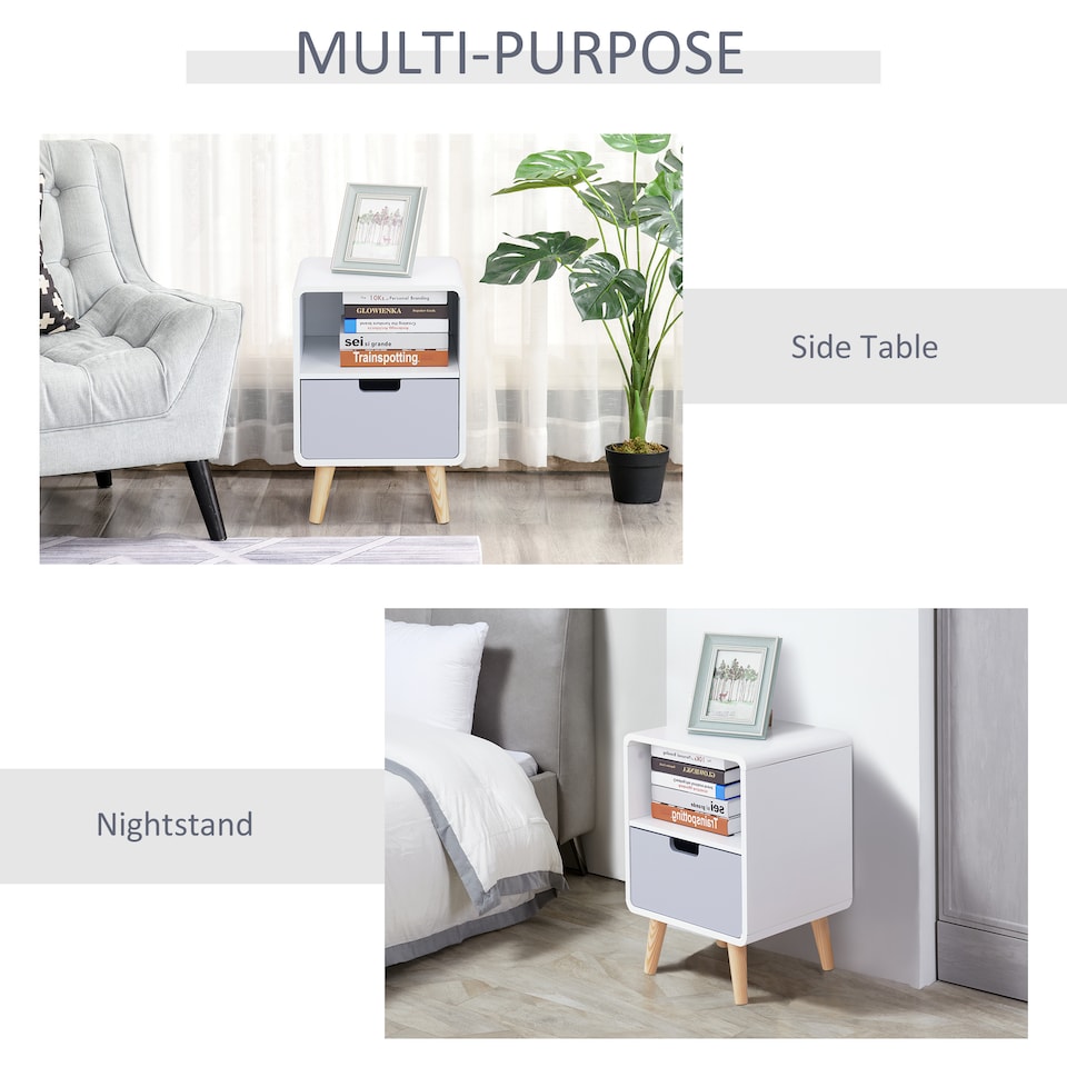image 1 of HOMCOM Nordic Style Bedside Table End Table Nightstand With Drawer