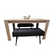 image 1 of Dining Table and 2 Benches Oak Effect Wood Table 2 Black Velvet Benches Dining Room