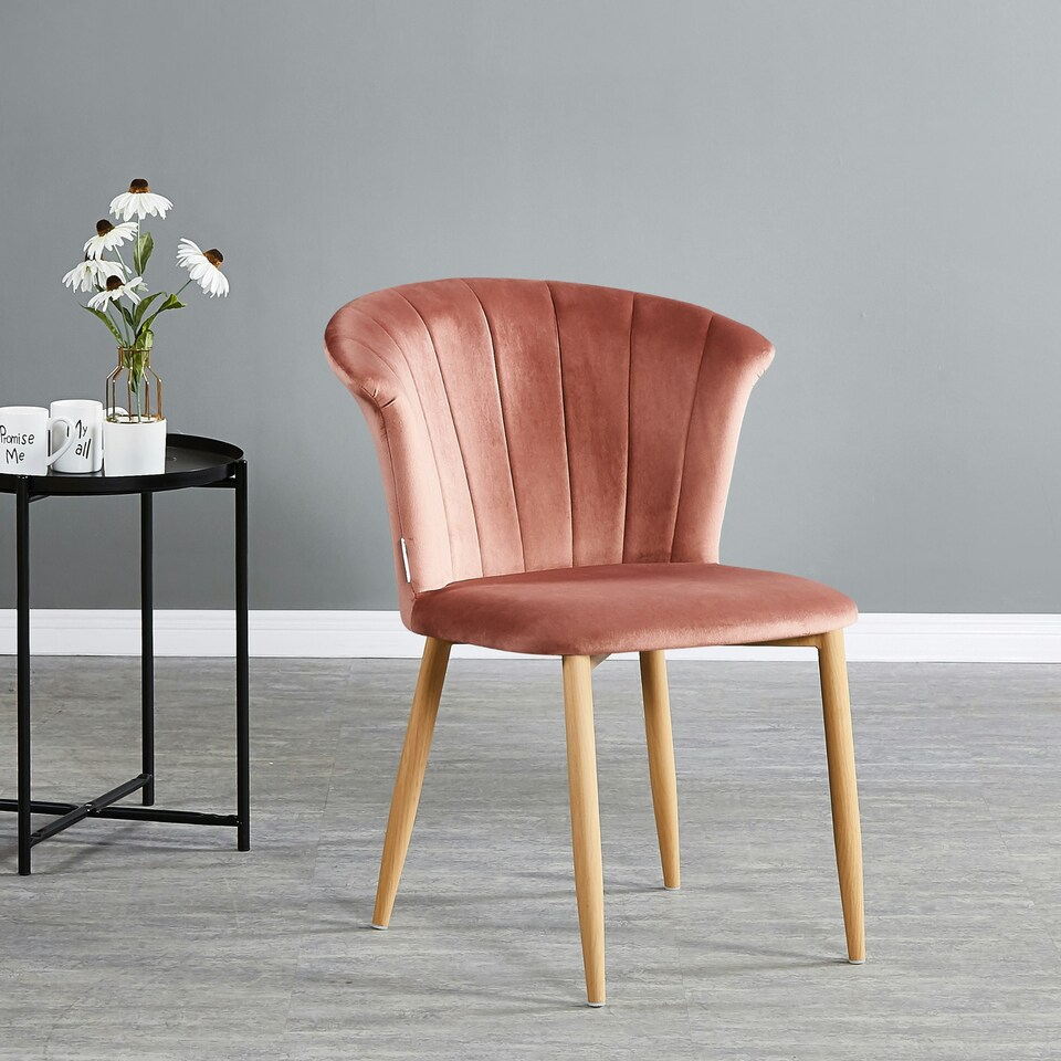 image 1 of Set of 4 Elsa Velvet Dining Chairs with Wooden Legs, Curved Back & Comfortable Seating Pink