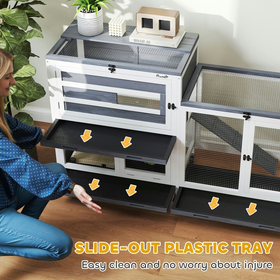 image 1 of PawHut Rabbit Hutch, 2-Tier Guinea Pig Hutch with Wheels & Trays, Grey