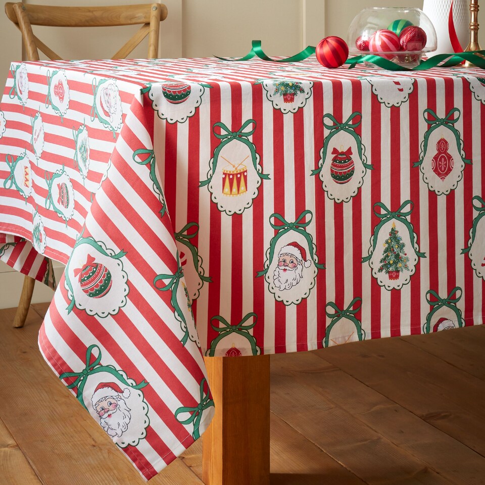 image 1 of Catherine Lansfield Christmas Vintage Stripe Cotton Table Cloth