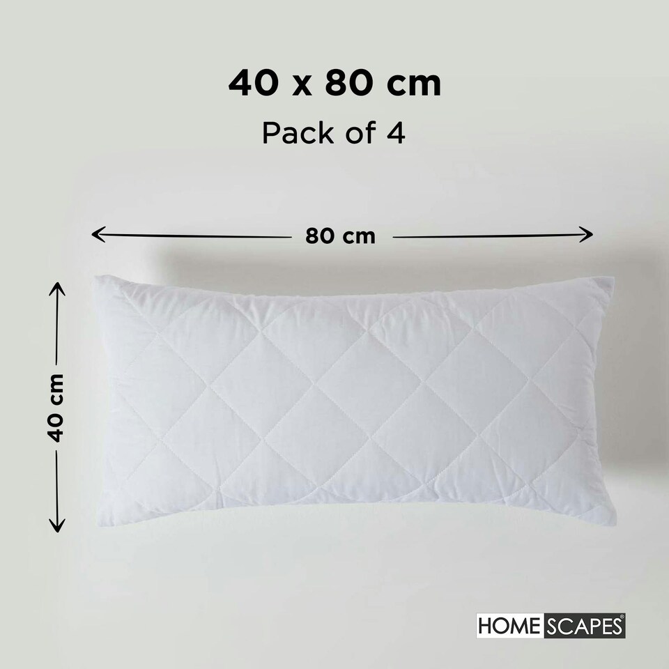 image 1 of Homescapes Cotton Rich Quilted Pillow Protectors - 40 x 80 cm - Pack of 4 | White