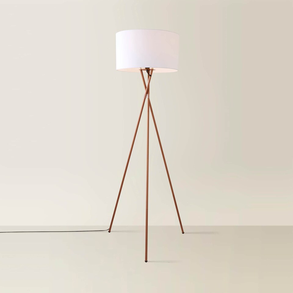image 1 of ValueLights Camden Copper Tripod Floor Lamp with White Shade | White