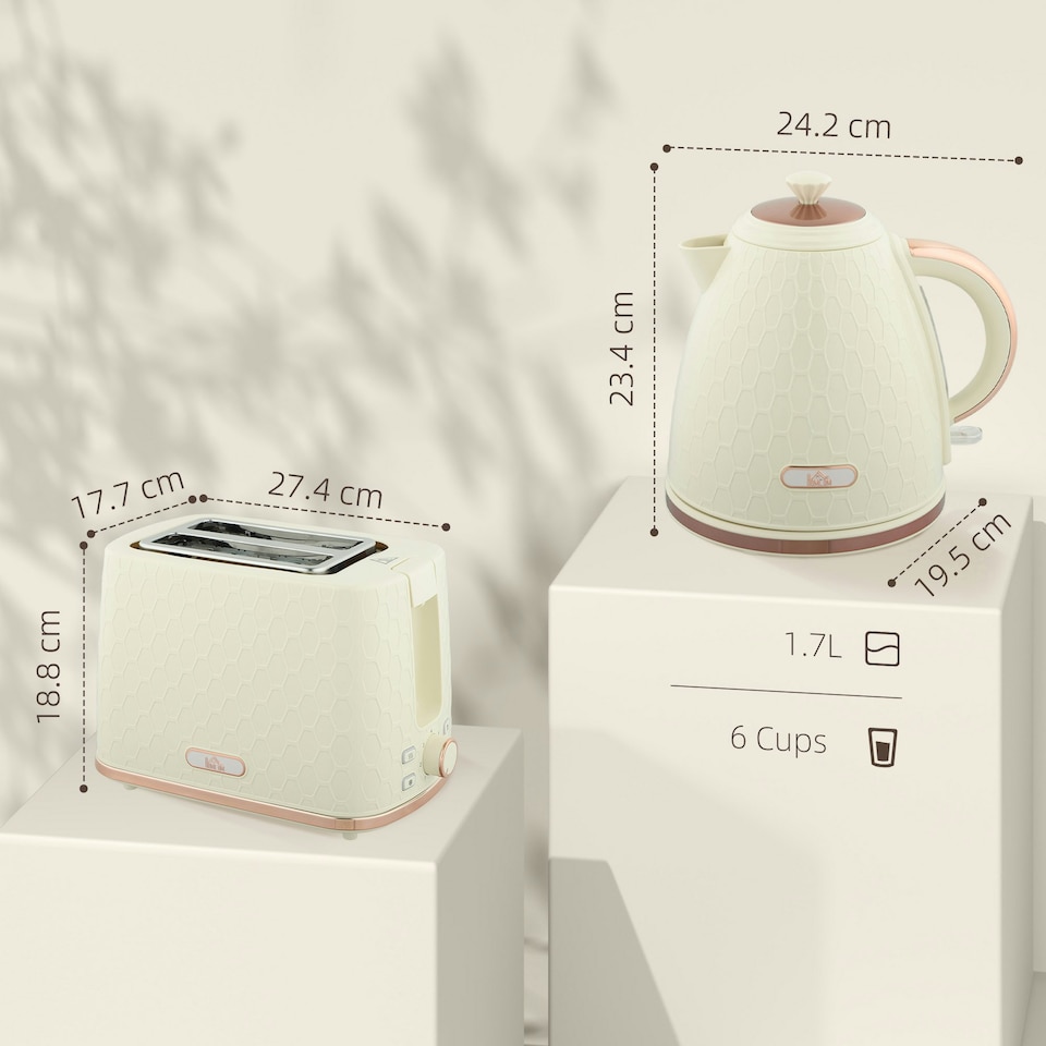 image 1 of HOMCOM Kettle and Toaster Set 1.7L Kettle & 2 Slice Toaster Set Beige