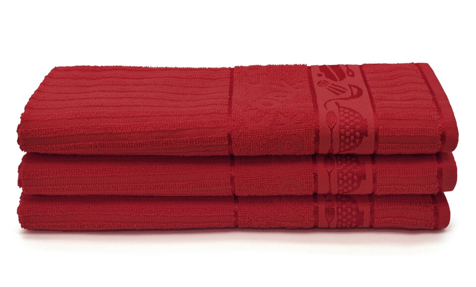 image 1 of Velosso Jacquard Cooks Cotton Tea Towel 3 Pack | Red | Red | One size