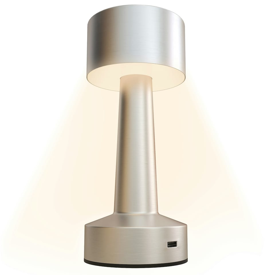 image 1 of HOMCOM LED Cordless Table Lamp with Battery Operated for Bedroom, Silver