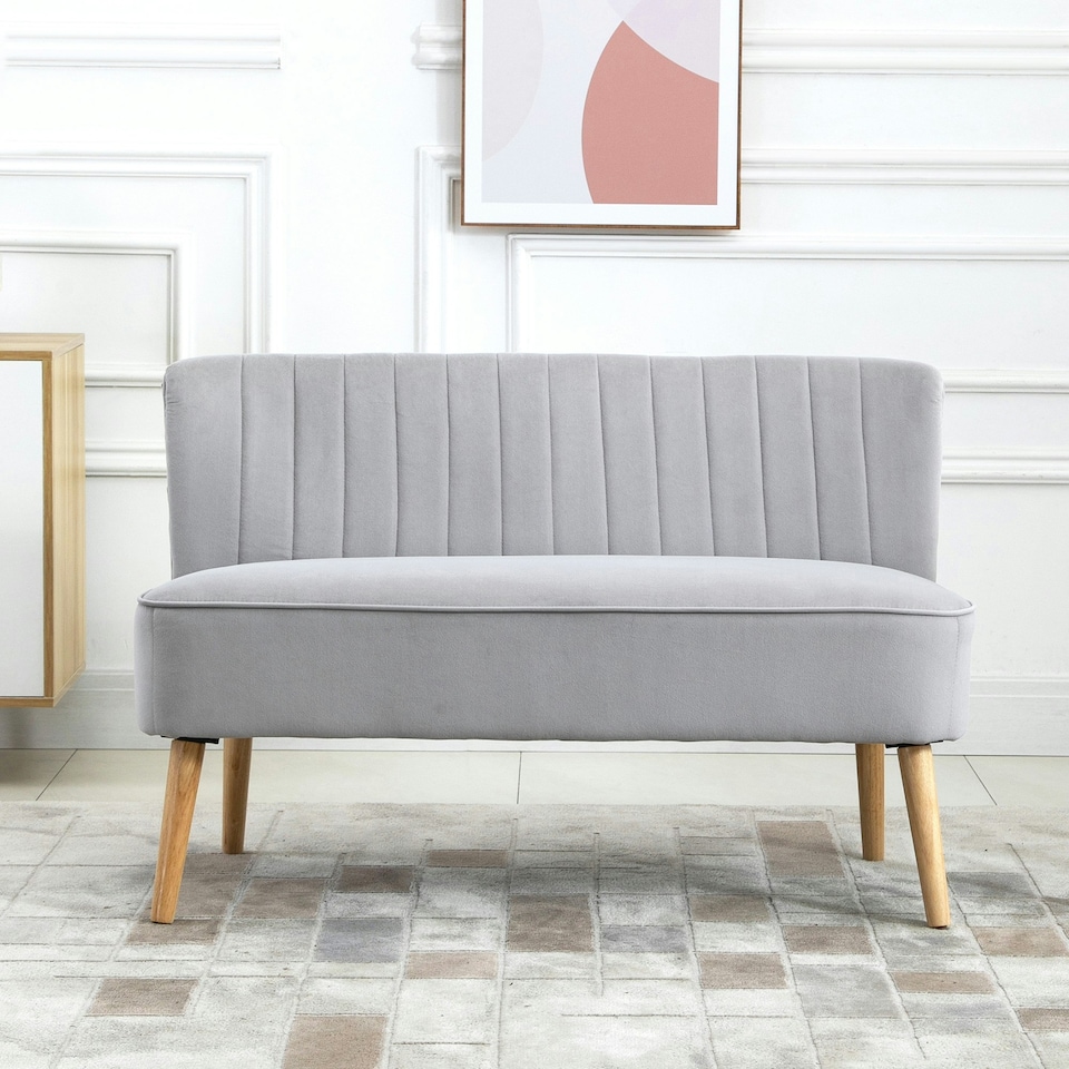 image 1 of HOMCOM Velvet-Feel Double Sofa w/ Wood Frame Foam Padding High Back, Grey