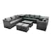 image 1 of Fimous Rattan Garden Furniture Dining Set 9-seater Patio Coffee Table Sofa Set with 2 Small Stools 2 Side Tables Dark Grey Mixed