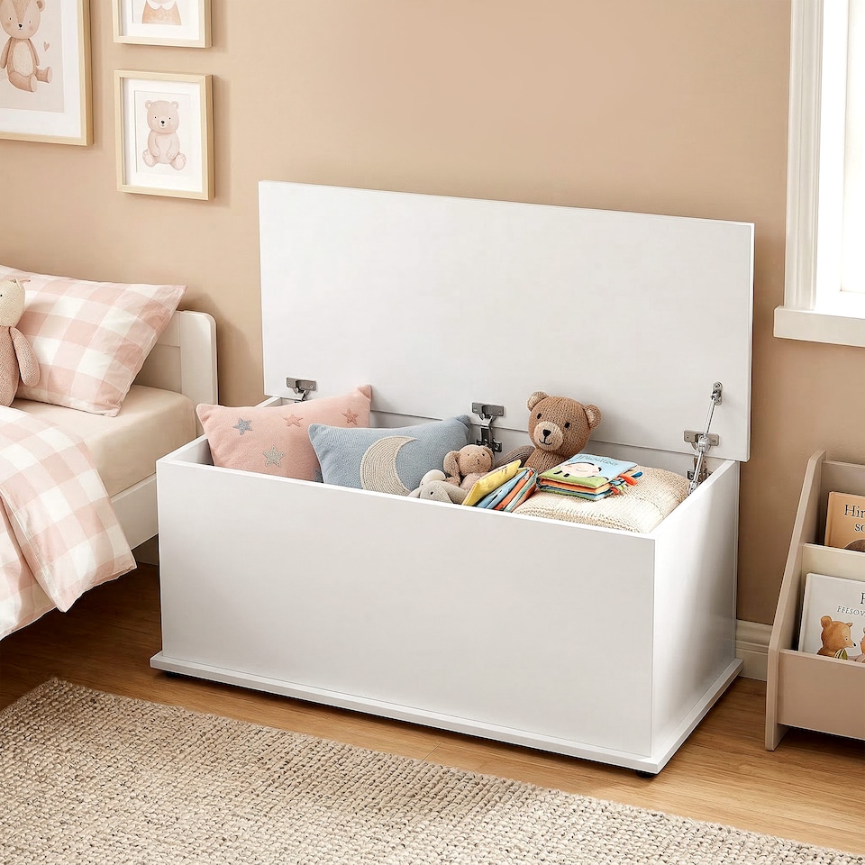 image 1 of HOMCOM Storage Chest With Lid, 114L Storage Box, White