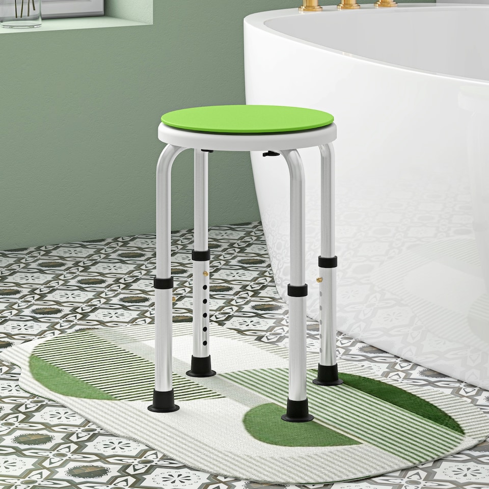 image 1 of HOMCOM 360 Swivel Seat Bath Shower Stool, Adjustable Height Shower Chair with Aluminium Frame Non-Slip Feet Chair Safe Support Home Assistance, Green