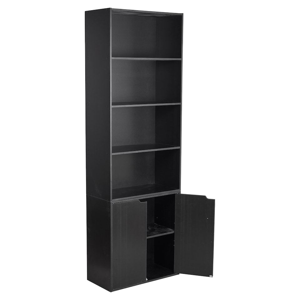 image 1 of 6-Tier Bookcase with 2-Doors | Black | 1