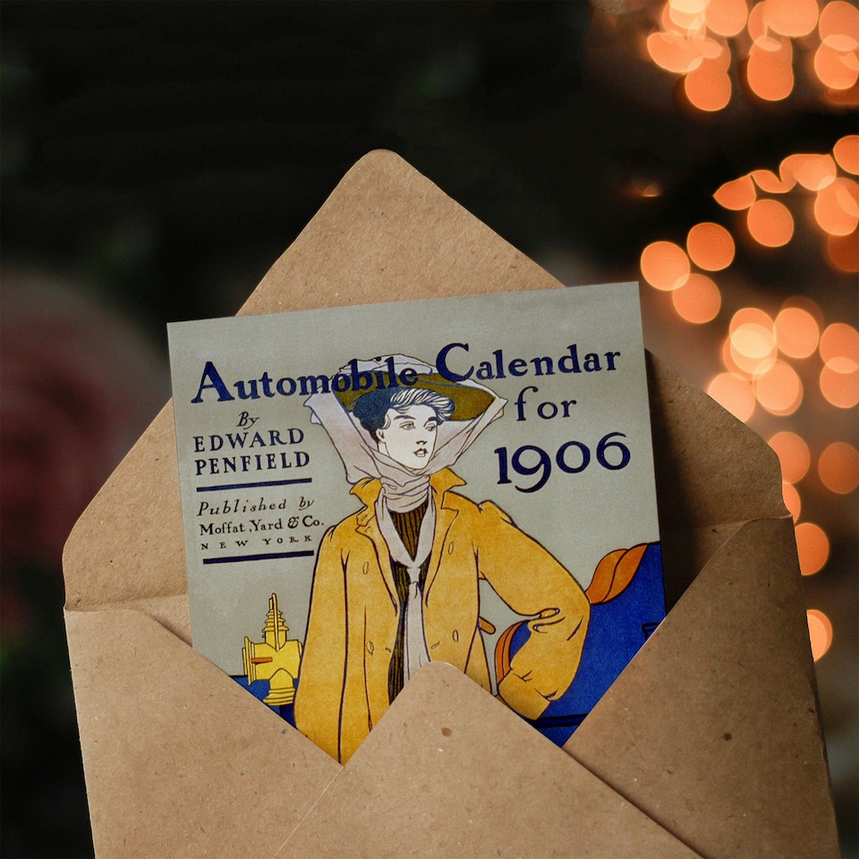 image 1 of Edward Penfield Art Card Automobile Calendar 1906
