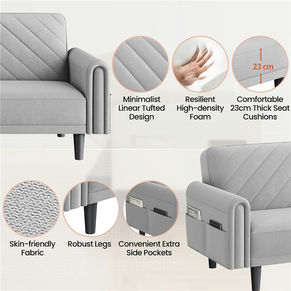 image 1 of Yaheetech Fabric 3-Seater Sofa Bed for Limited Space Grey | Light Grey