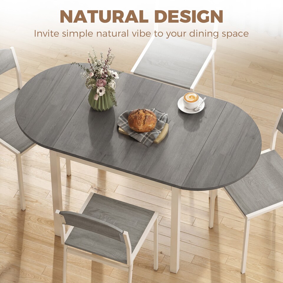 image 1 of HOMCOM Foldable Dining Table, Solid Wood Drop Leaf Table, Grey