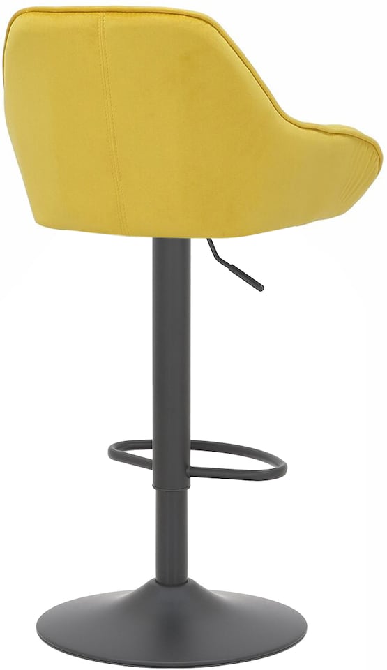 image 1 of Velluto Velvet Kitchen Bar Stool, Padded Seat & Backrest, Matt Black Footrest & Stem, Height Adjustable Swivel Gas Lift, Mustard