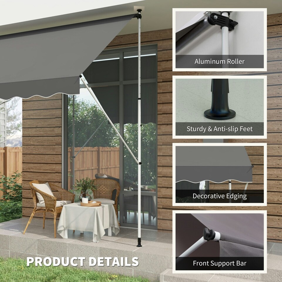 image 1 of Outsunny 3 x 1.5 m Retractable patio  Awning Floor-to-ceiling shade, Grey Cream