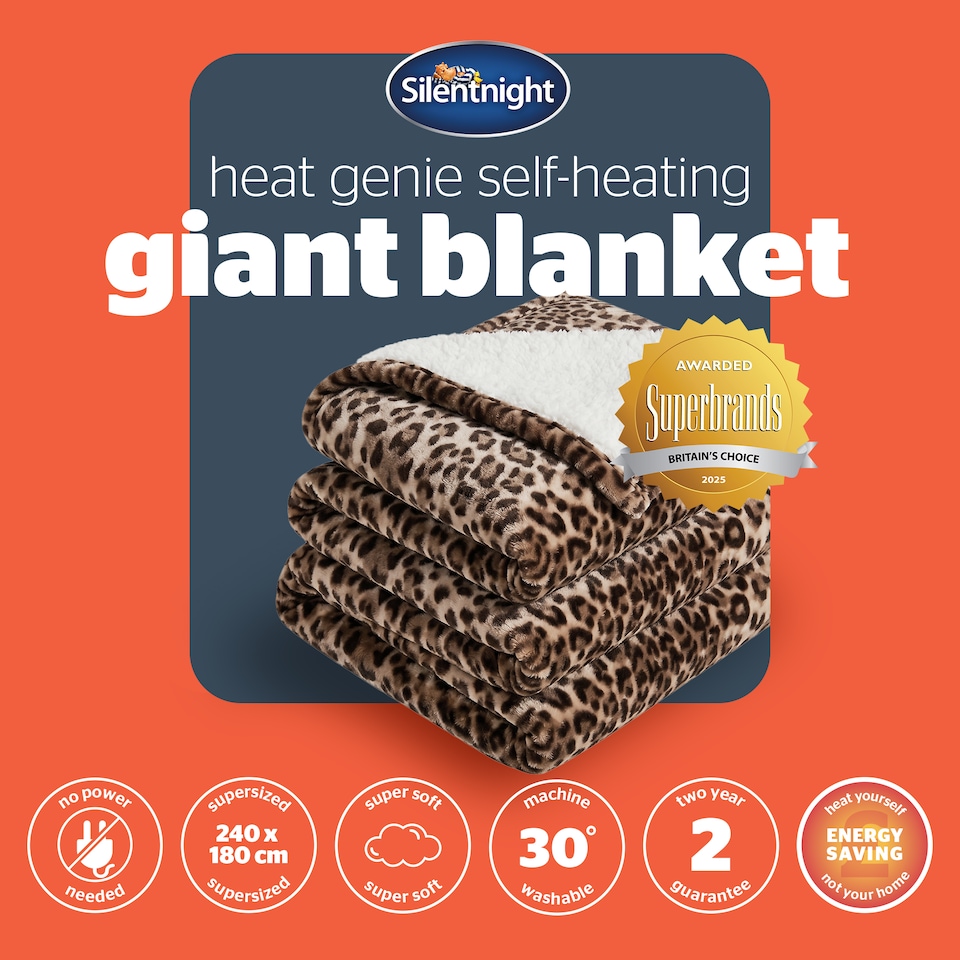 image 1 of Silentnight Heat Genie Self-Heating Giant Blanket, Leopard Print