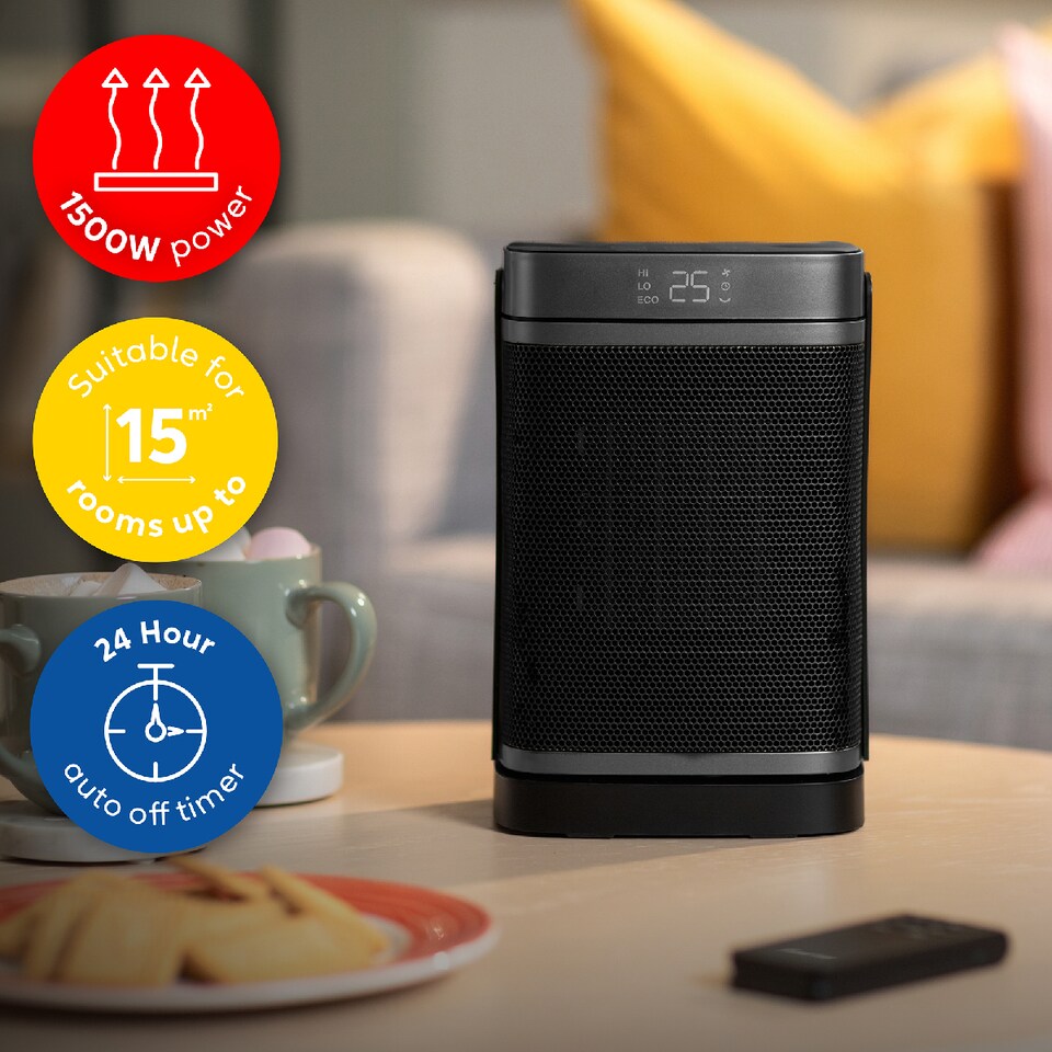 image 1 of Russell Hobbs RHCH2001S Space Heater in Black & Silver Square 1500W Portable Electric Heater