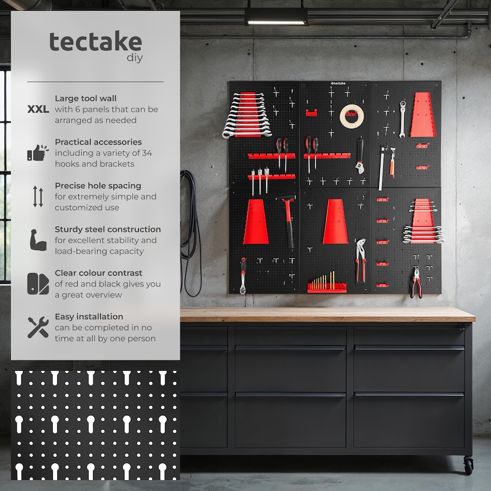 image 1 of Tool Pegboard Jonah - hooks and holders | Black | black/red | 2 x 240 x 60 cm | 6
