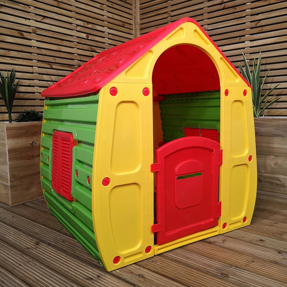 image 1 of 1.09m Yellow & Red Kids Indoor Outdoor Plastic Wendy House Magical Playhouse