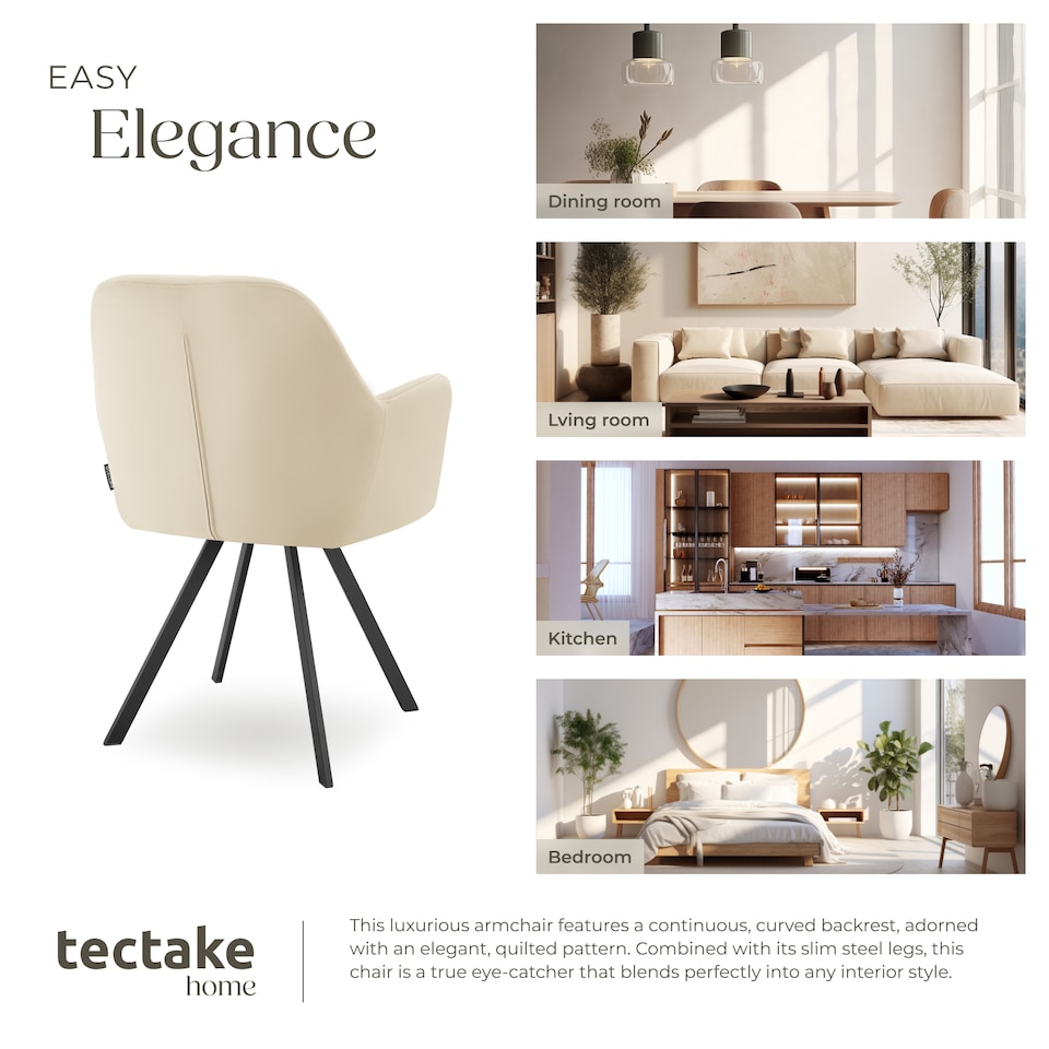 image 1 of Armchair Lucia - padded, quilted pattern, 180 degree swivel chair | Cream | cream | 1