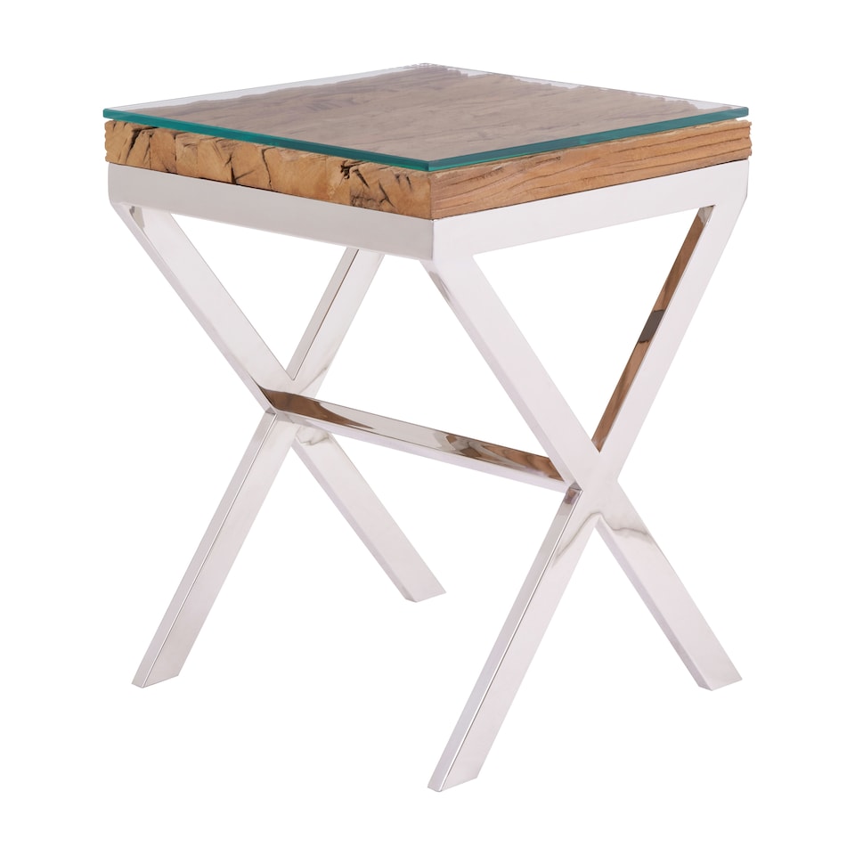 image 1 of Interiors by Premier Natural Top Side Table With Cross Base Brown