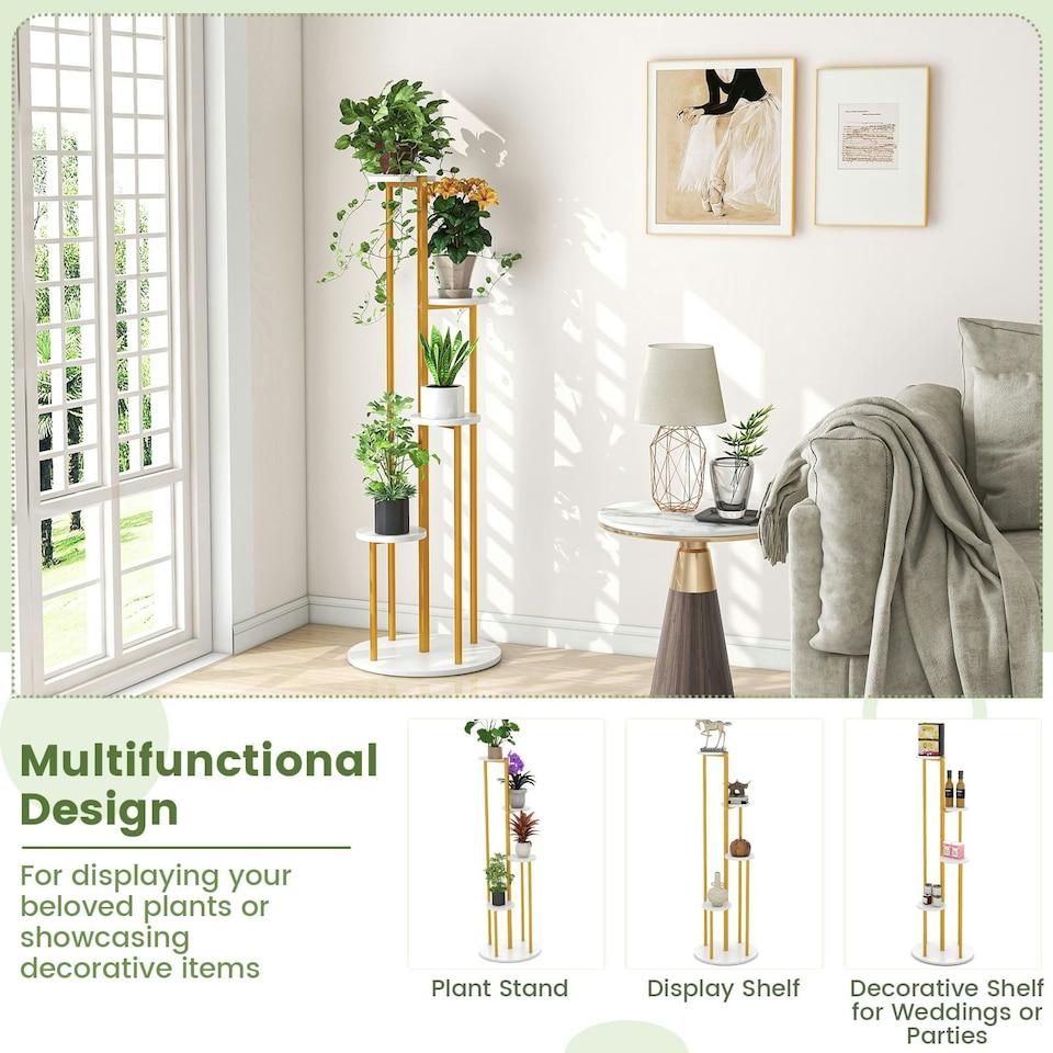 image 1 of COSTWAY Metal Plant Stand Tall Corner Plant Shelf | Brown