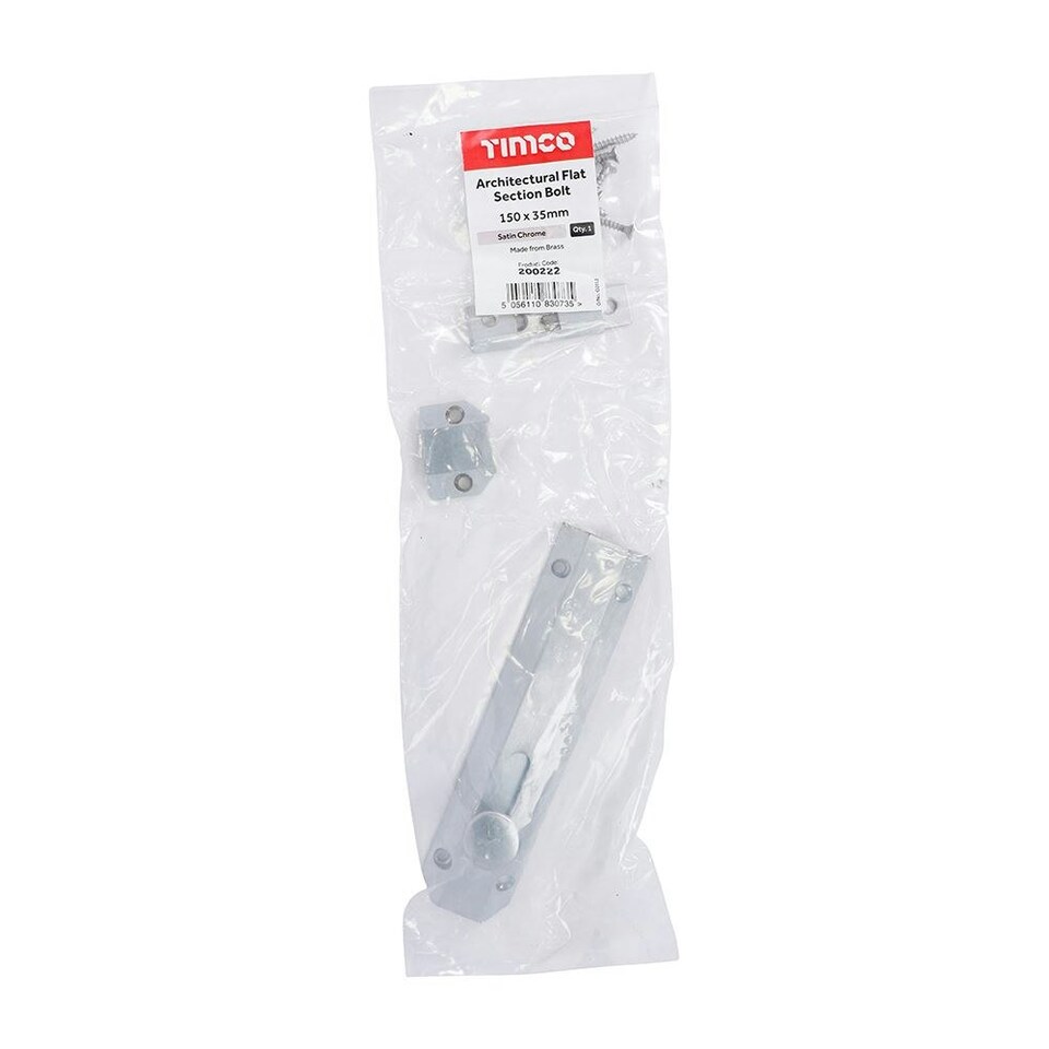 image 1 of Timco - Architectural Flat Section Bolt - Satin Chrome (Size 150 x 35mm - 1 Each)
