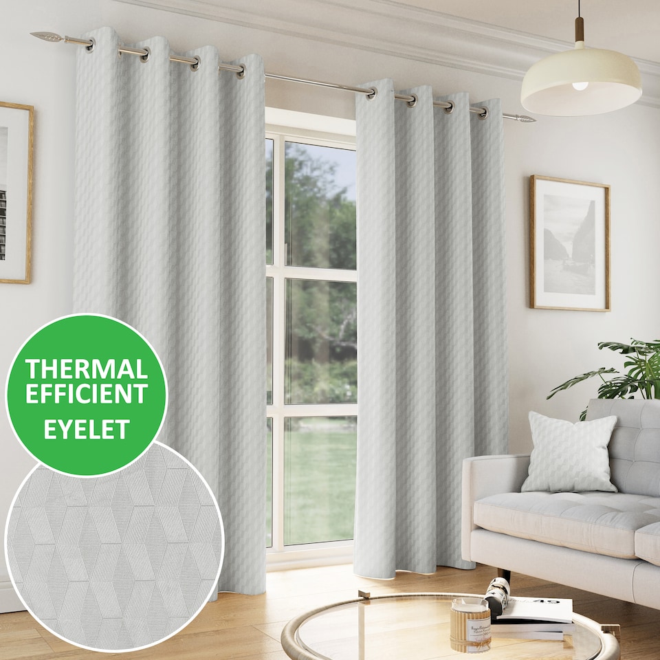 image 1 of Enhanced Living Tokyo Grey 46 x 54 inch (117x137cm) Eyelet Thermal Noise Reducing Dim Out Curtains (PAIR)