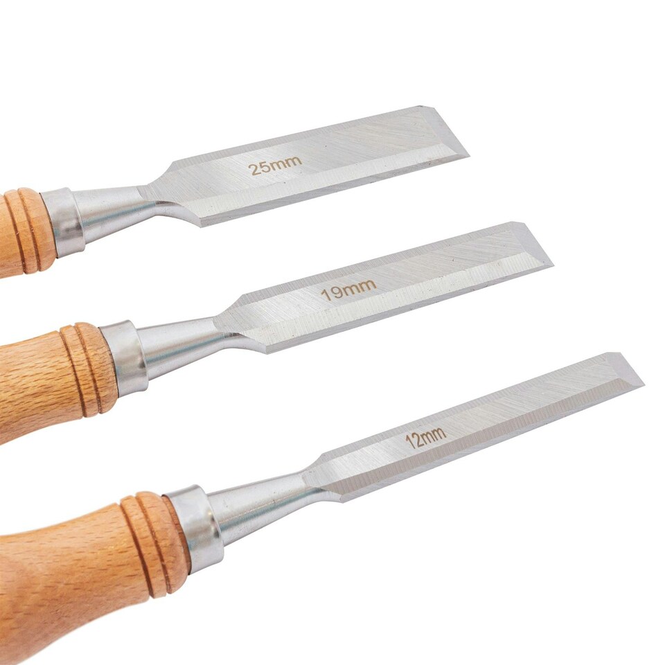 image 1 of Blackspur 3pc Carbon Steel Wood Chisel Set - Brown