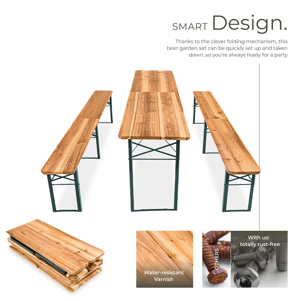 image 1 of Dining Table and Bench Set Ralf - 2 benches, foldable, durable, stable