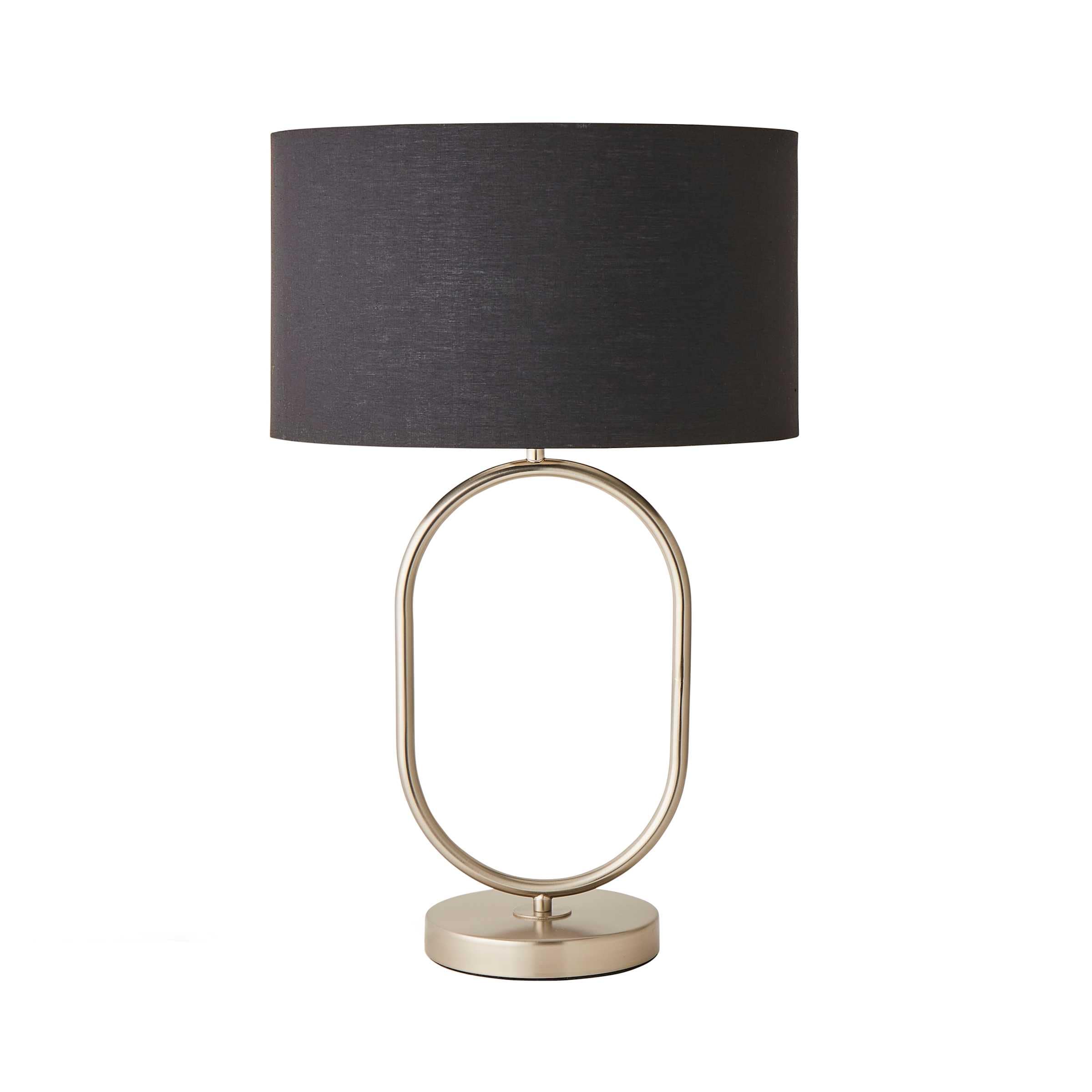ValueLights Antonia Brushed Chrome Oval Table Lamp Black Shade and Bulb