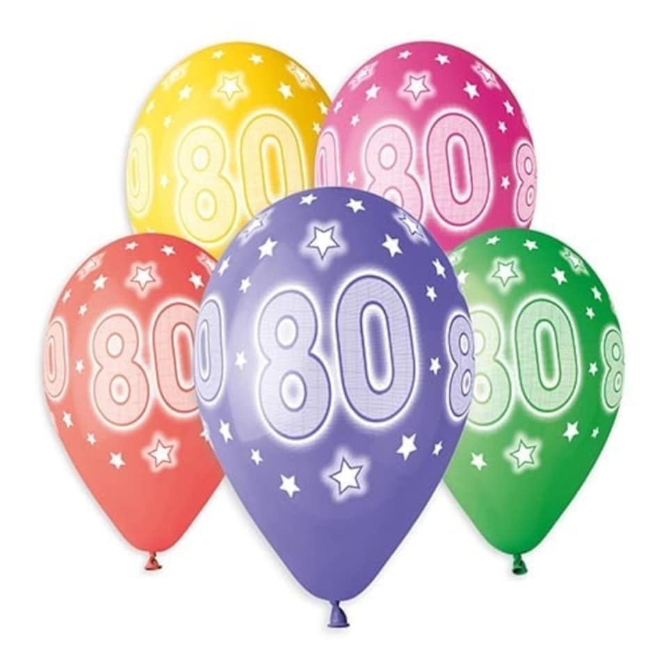 image 1 of Assorted Colour Cosmic Stars Age 80 Latex Balloons 33cm / 13 in - Pack of 6