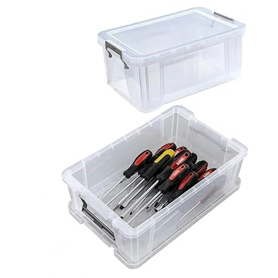 image 1 of 3 x 10 Litres Multipurpose Strong Reinforced Clear Snap Closure Storage Containers With Lids & Handles Clear