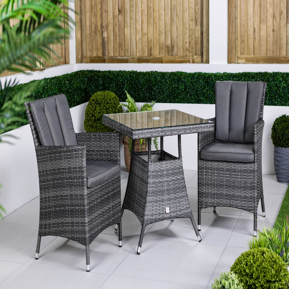image 1 of Savannah Square Rattan Garden Bistro Table and Chairs Set 2 Seater | Grey | Grey