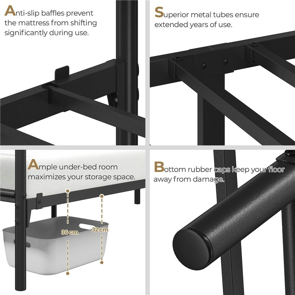 image 1 of Yaheetech Metal Platform Bed Frame with Cloud-inspired Design Headboard Black, 4ft6 Double