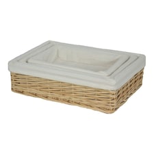 Lined Rectangular Straight-Sided Wicker Tray Set of 3 Brown | Brown